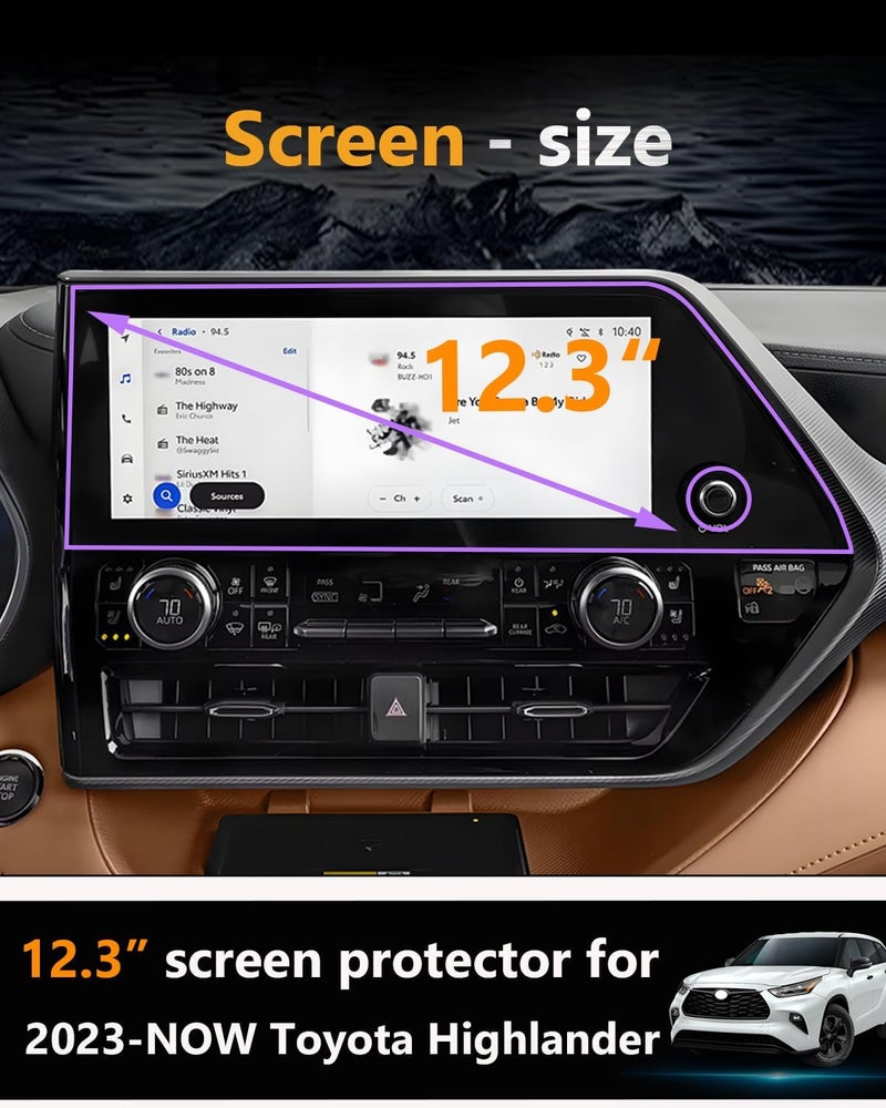VIAROOM Screen Protector For Toyota Highlander 2023-2026, Tempered Glass GPS Navigation Protective Film For Highlander 2026 2025 2024 2023 Accessories - 12.3 inch - Image 2